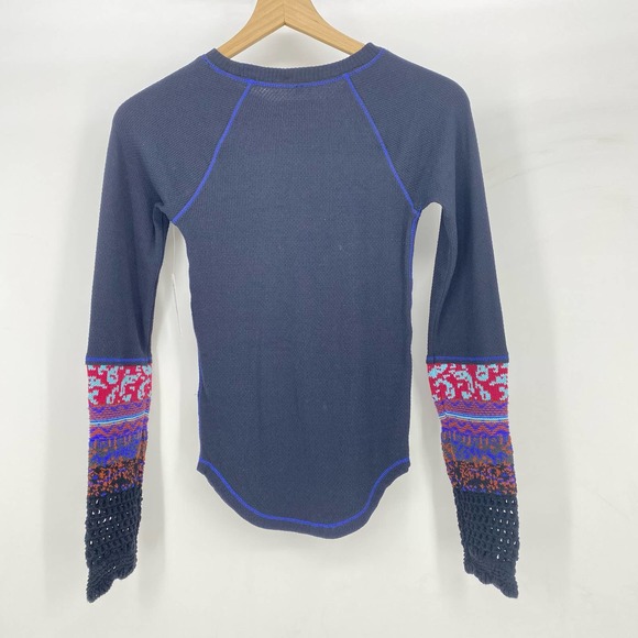 Free People In The Mix Cuff Tee Black Combo X-Small Thermal - Picture 9 of 9